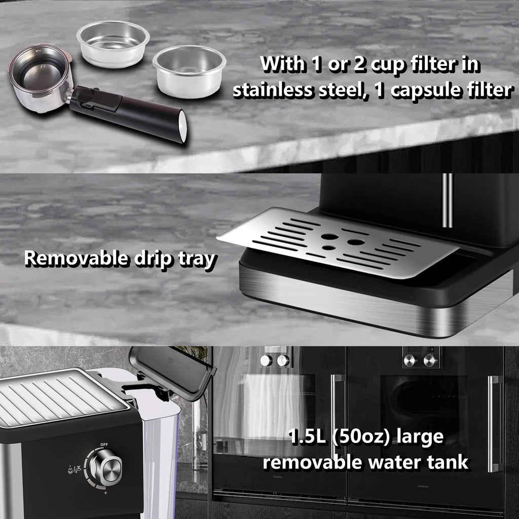 20 Bar Stainless Steel Espresso Machine with Milk Frother C57990