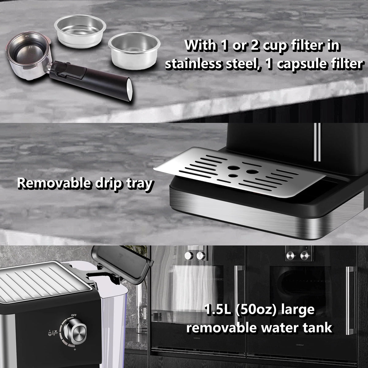 20 Bar Stainless Steel Espresso Machine with Milk Frother C57990