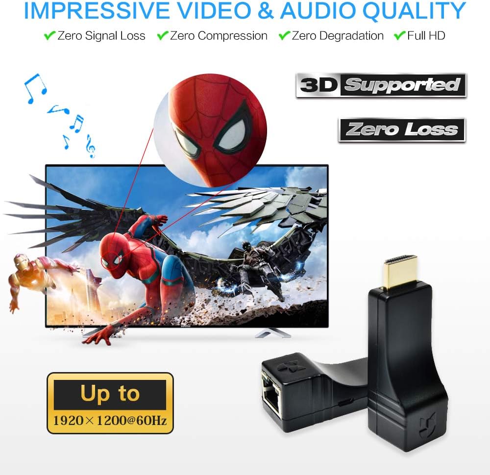 196ft 1080p HDMI Extender Over Single CAT5e/CAT6 Cable with Remote IR Control, HDMI Transmitter and Receiver Kit L611036