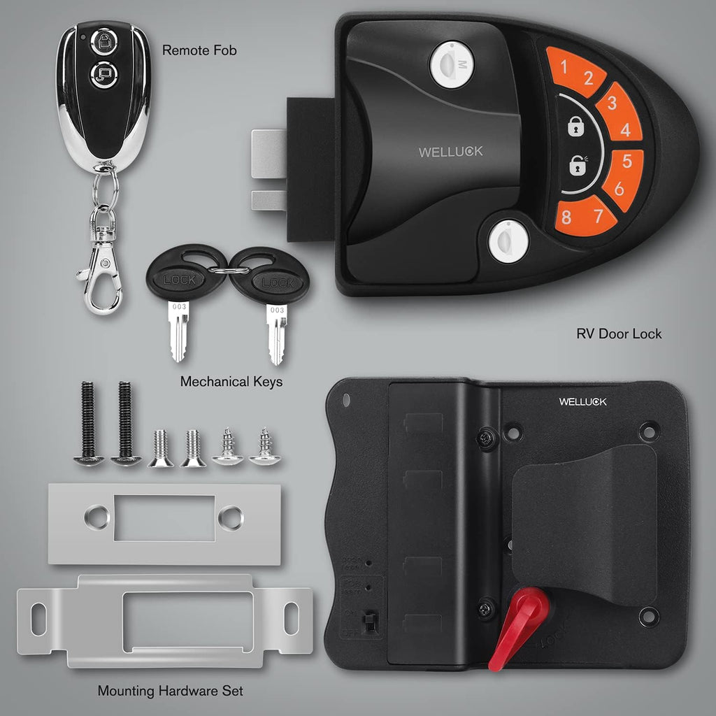 RV Lock Keyless Entry Door Handle Latch with Knob Deadbolt, 2 Key Fobs and Backlit Keypad, Zinc Alloy Z185536