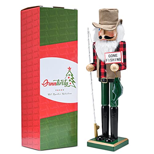 Red and Green Wooden Fisherman Nutcracker 15" L870122