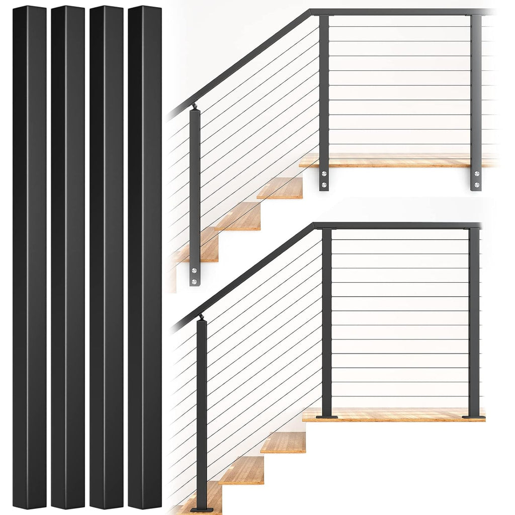 2-Pack 36-42 inch Assembled Weldless 2x2 Square Aluminum Black Powder Coated Side Mount Surface Mount Posts Y167