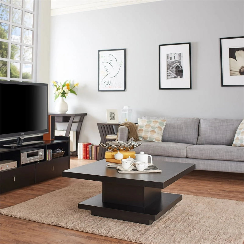 3-Piece Black Wood Coffee Table Set E329