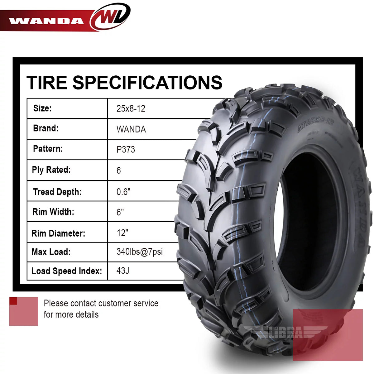 ATV/UTV Tires 25x8-12 6PR Set 2 J61412