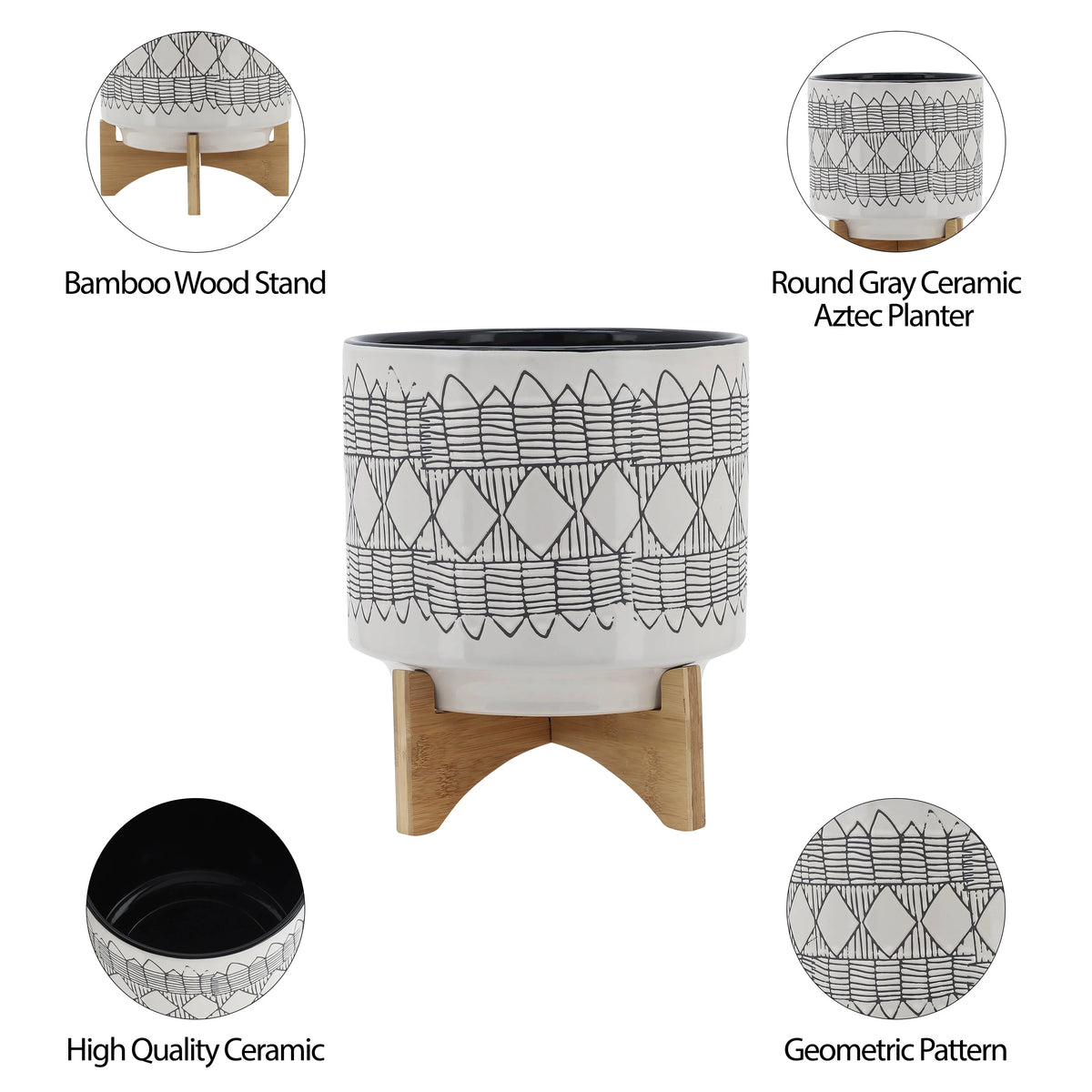 Ceramic Planter On Wooden Stand U733