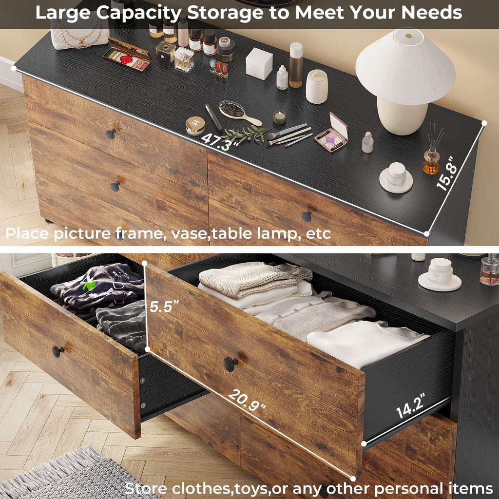 Brown 6 Drawer Double Dresser S238