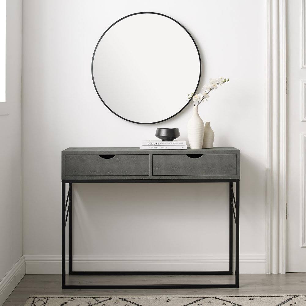 Grey 2-Drawer Faux Shagreen Entry Table P1234