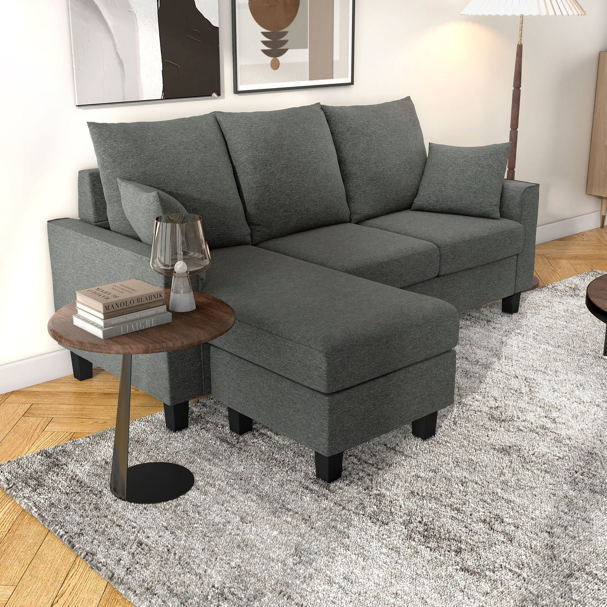 Dark Gray L-Shape Sectional Sofa P828