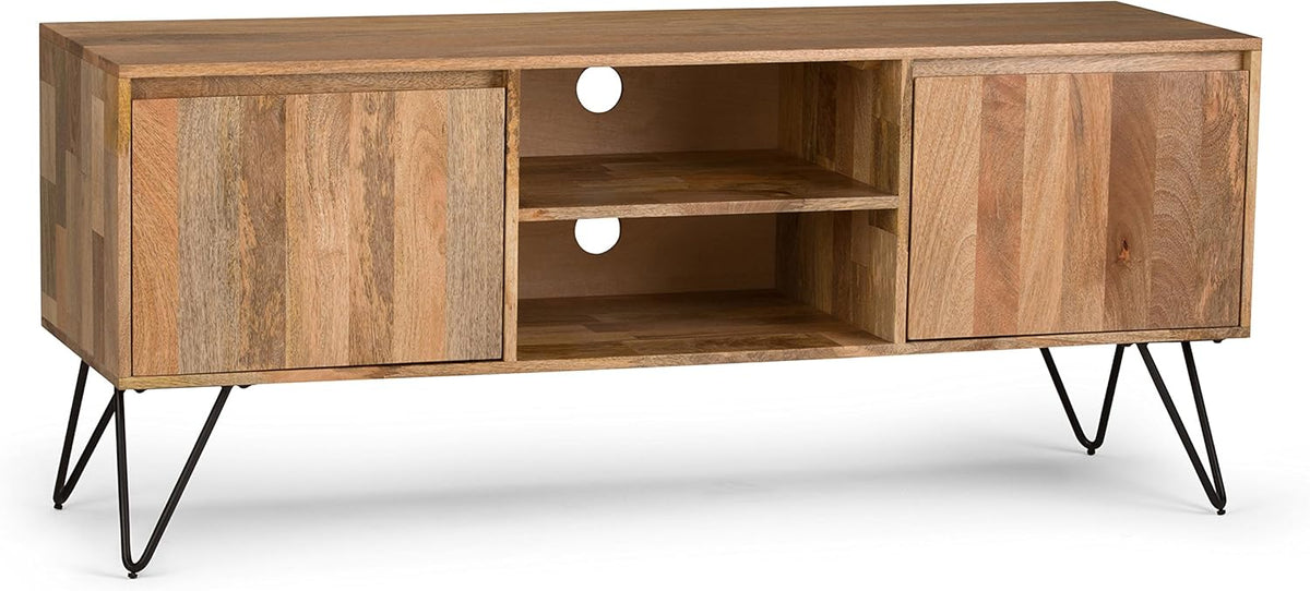 Natural Solid Wood TV Media Stand with Storage Shelves and Cabinets J4510
