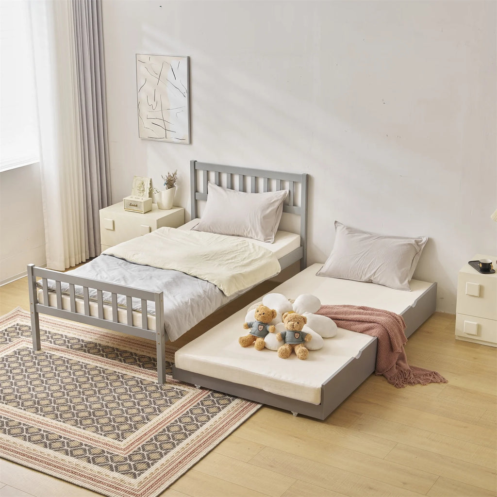White Twin Bed with Trundle L17370