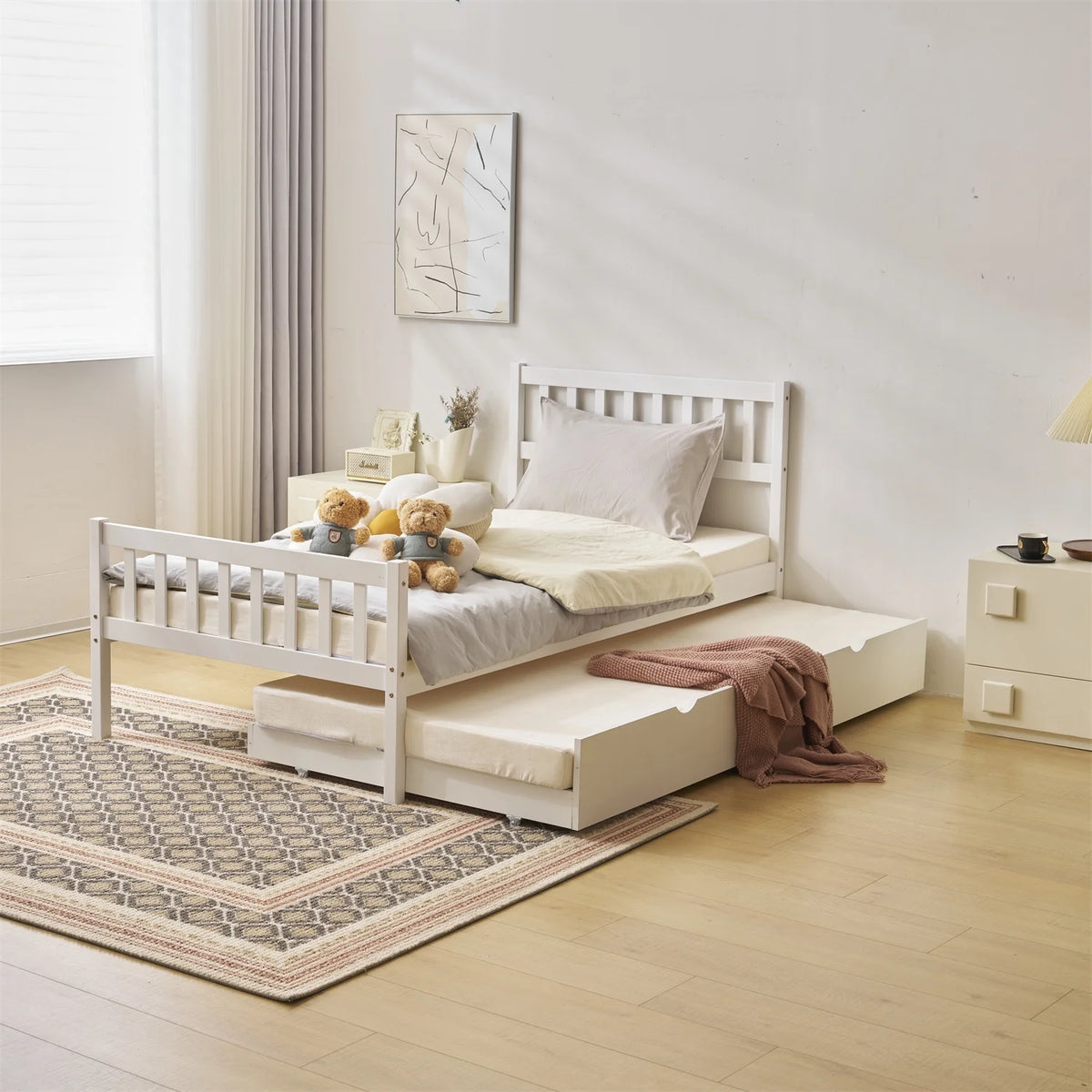 White Twin Bed with Trundle L17370