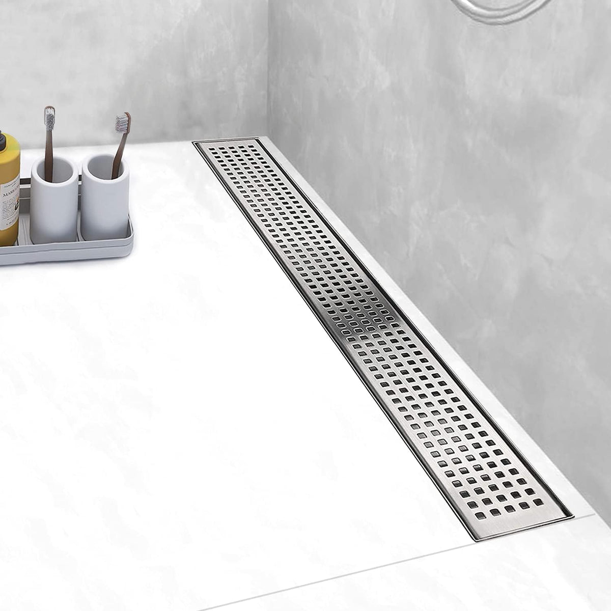 Brushed 304 Stainless Steel 12 inch Linear Shower Drain with Removable Grid Panel O441