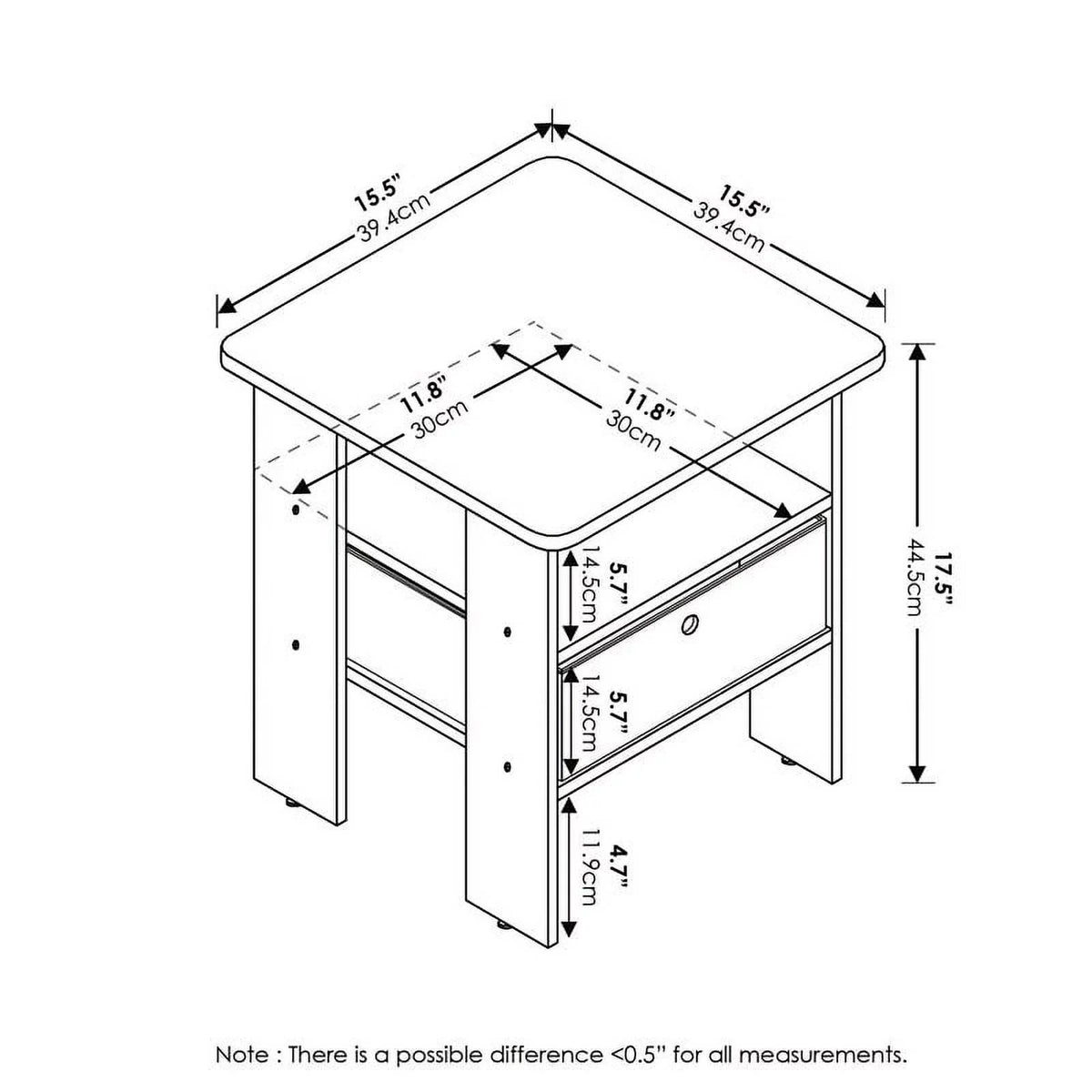 Set of 2 White Black End Table Nightstand with Bin Drawer O583815