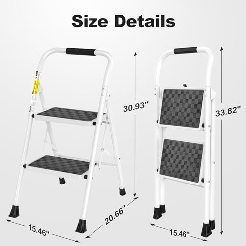2 Step Folding Step Stool with Cushioned Handle White V193