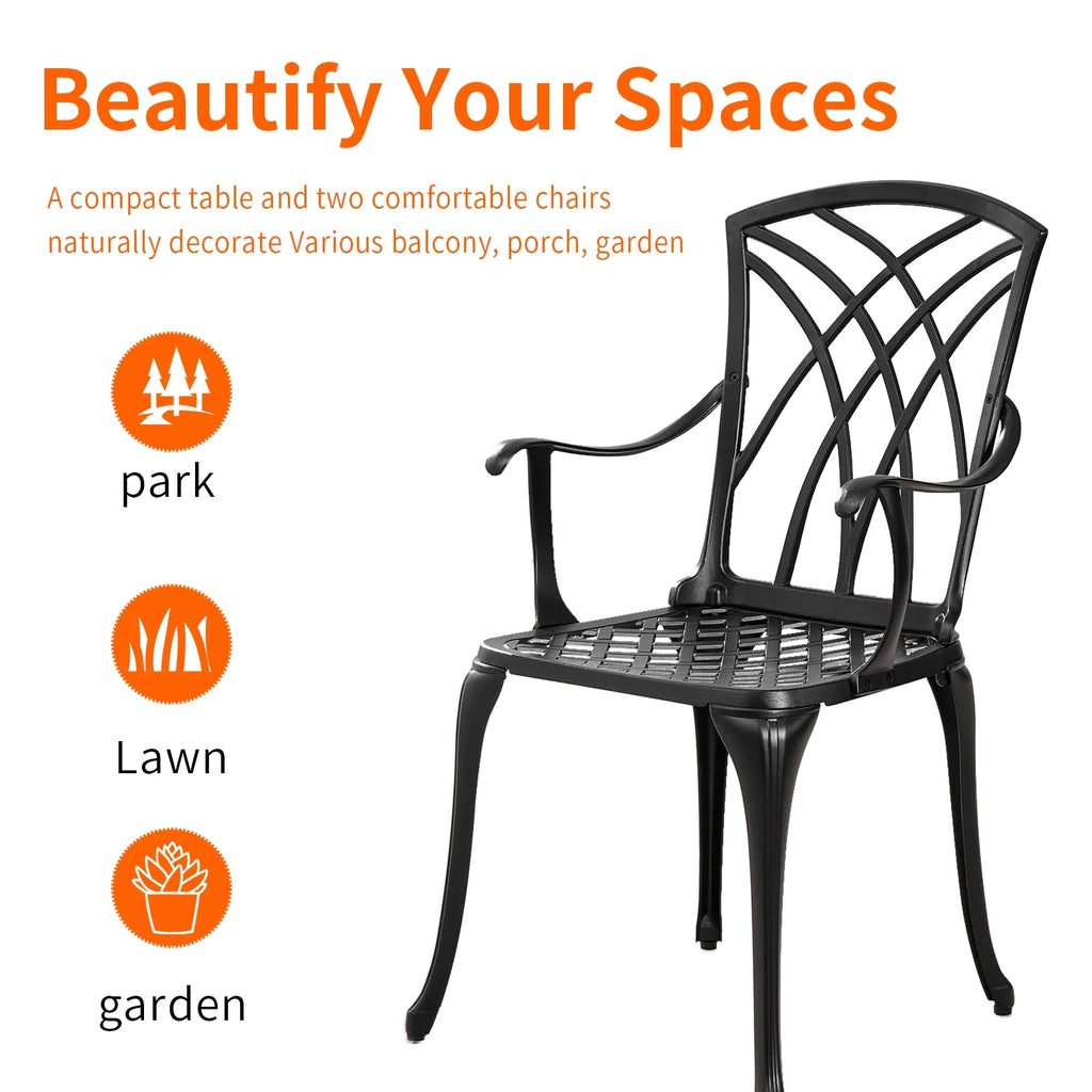 3-Piece Cast Aluminum Patio Bistro Set with Umbrella Hole Y270