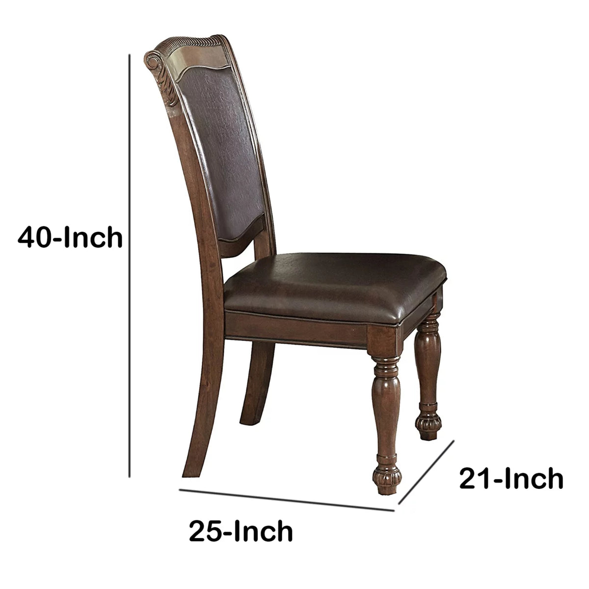 Wood and Leather Dining Side Chair, Cherry Brown and Dark Brown, Set of 2 O6551