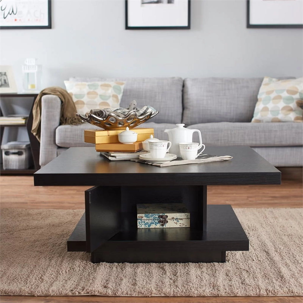 3-Piece Black Wood Coffee Table Set E329
