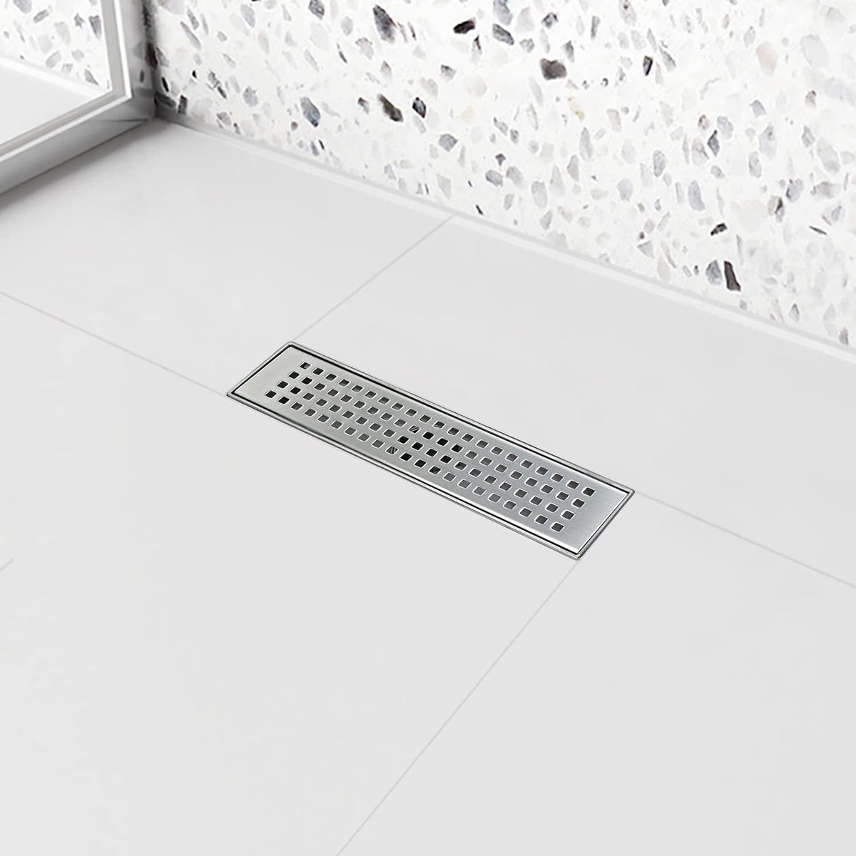 Brushed 304 Stainless Steel 12 inch Linear Shower Drain with Removable Grid Panel O441