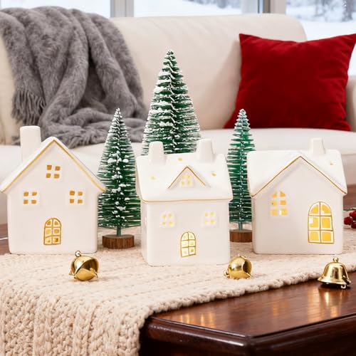 White 3Pcs Ceramic Christmas Village Houses G811