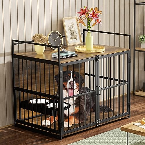 Large Dog Crate with 2 Stainless Steel Bowls D67598