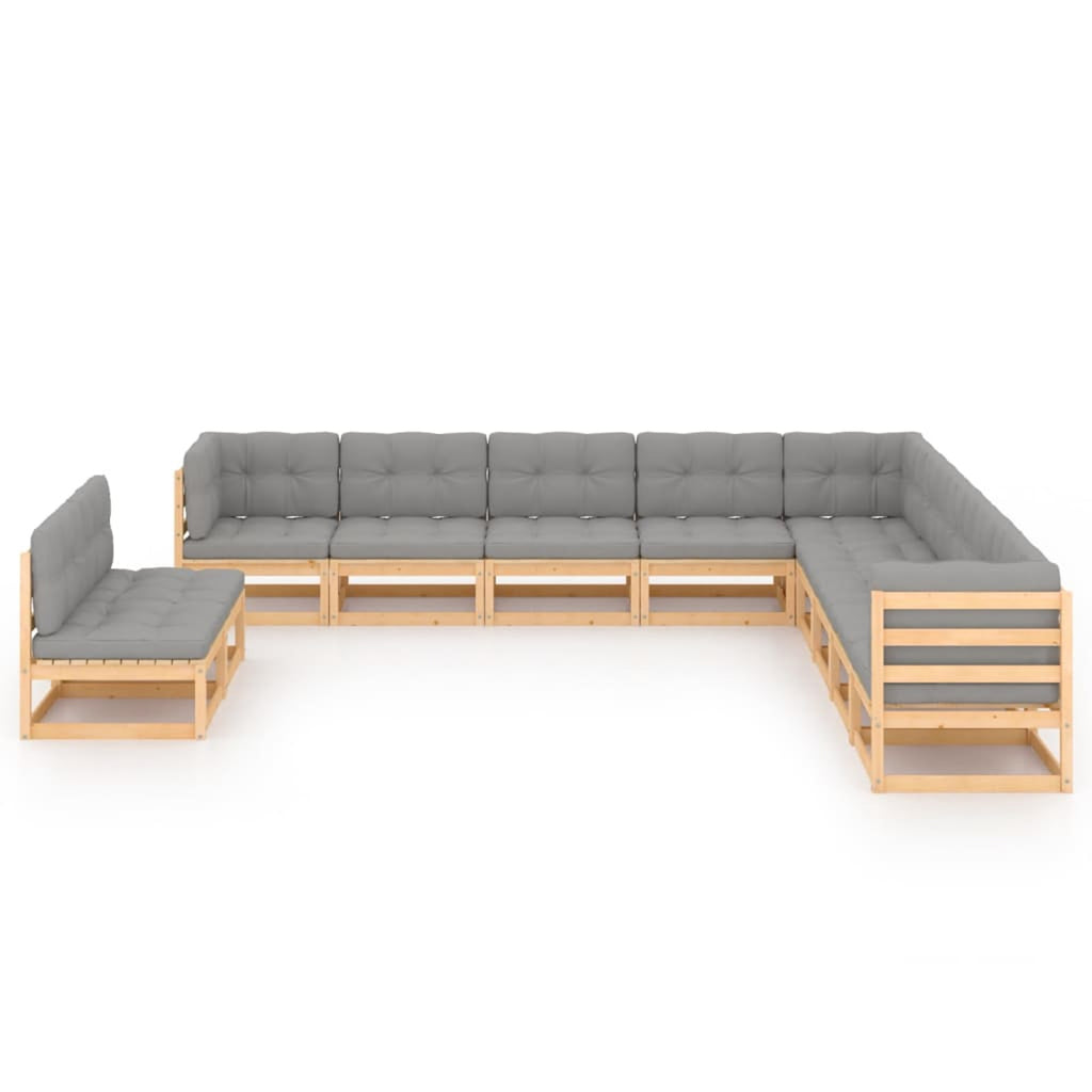 11 Piece Patio Lounge Set with Gray Cushion Pinewood Sectional Outdoor Furniture Set G42151
