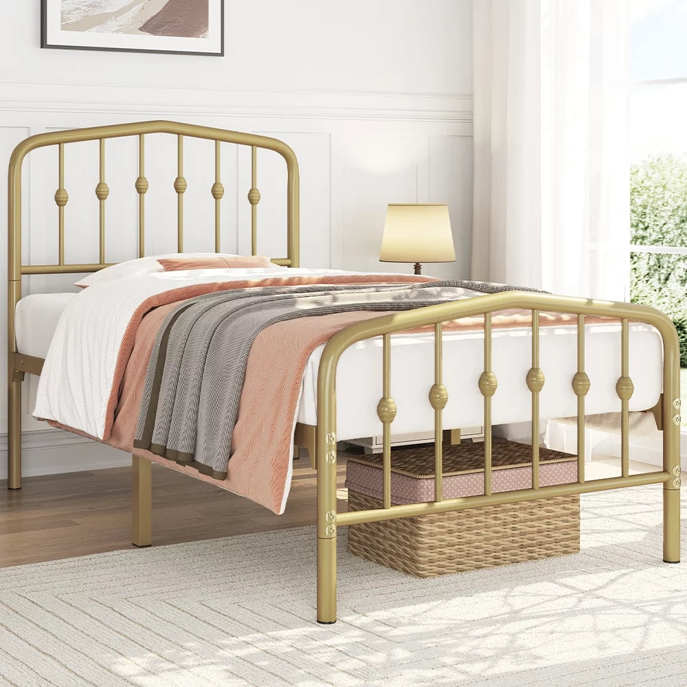 Black Queen Metal Platform Bed Frame with Arched Headboard V851