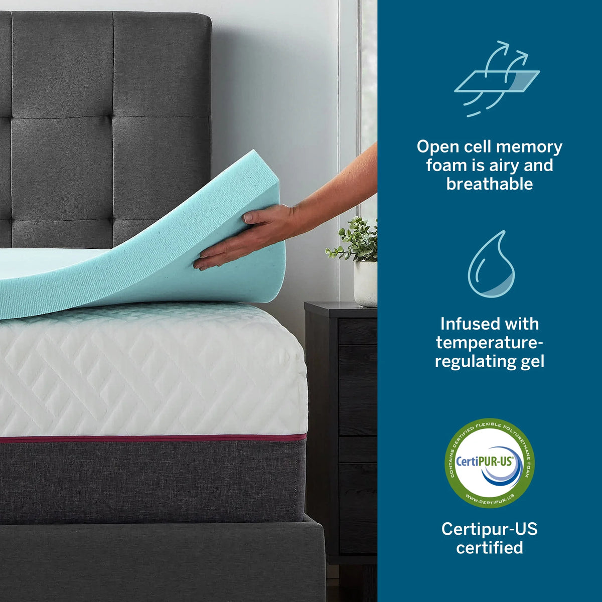 3" Cooling Gel Memory Foam Mattress Topper, Twin-XL Z988312
