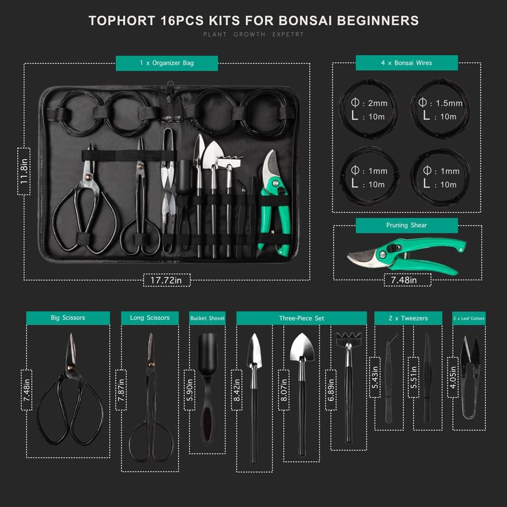 16PCS Bonsai Tree Kit with Pruning Shears and Carbon Steel Scissors G552458