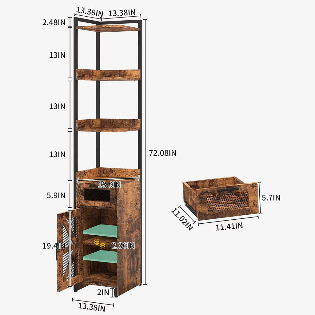 Grey 7-Tier Corner Cabinet with Drawer H514346