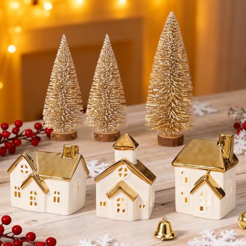 White 3Pcs Ceramic Christmas Village Houses G811