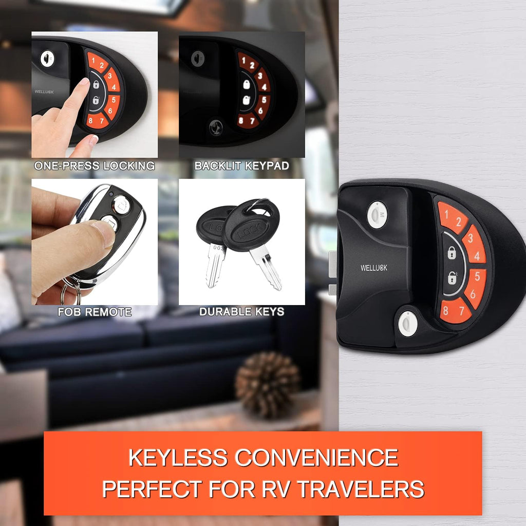 RV Lock Keyless Entry Door Handle Latch with Knob Deadbolt, 2 Key Fobs and Backlit Keypad, Zinc Alloy Z185536